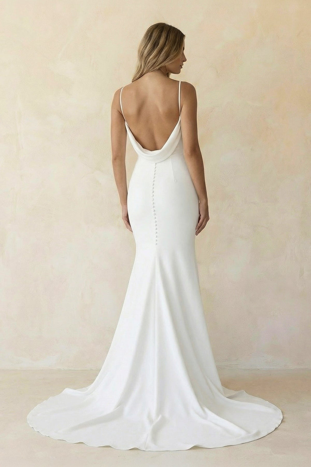 Mermaid Satin Backless Sweep Train Wedding Dress in White