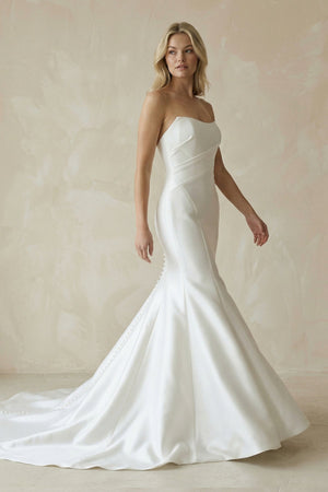 Mermaid Satin Strapless Maxi Wedding Dress in White - KISS BRIDAL Wedding Dresses