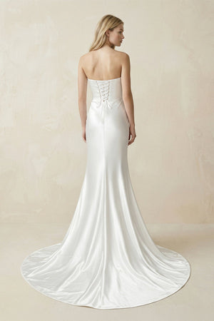 Mermaid Satin Sweetheart Mermaid Wedding Dress With Slit in White - KISS BRIDAL Wedding Dresses
