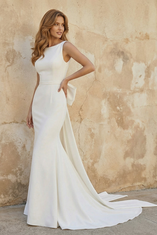 Mermaid Satin Wedding Dress With Bow in Ivory - KISS BRIDAL Wedding Dresses