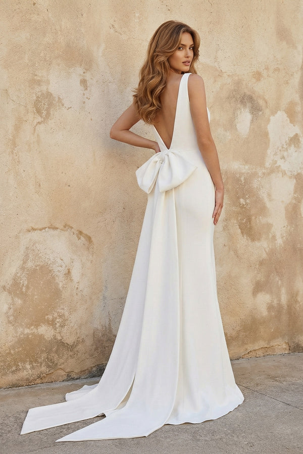Mermaid Satin Wedding Dress With Bow in Ivory - KISS BRIDAL Wedding Dresses