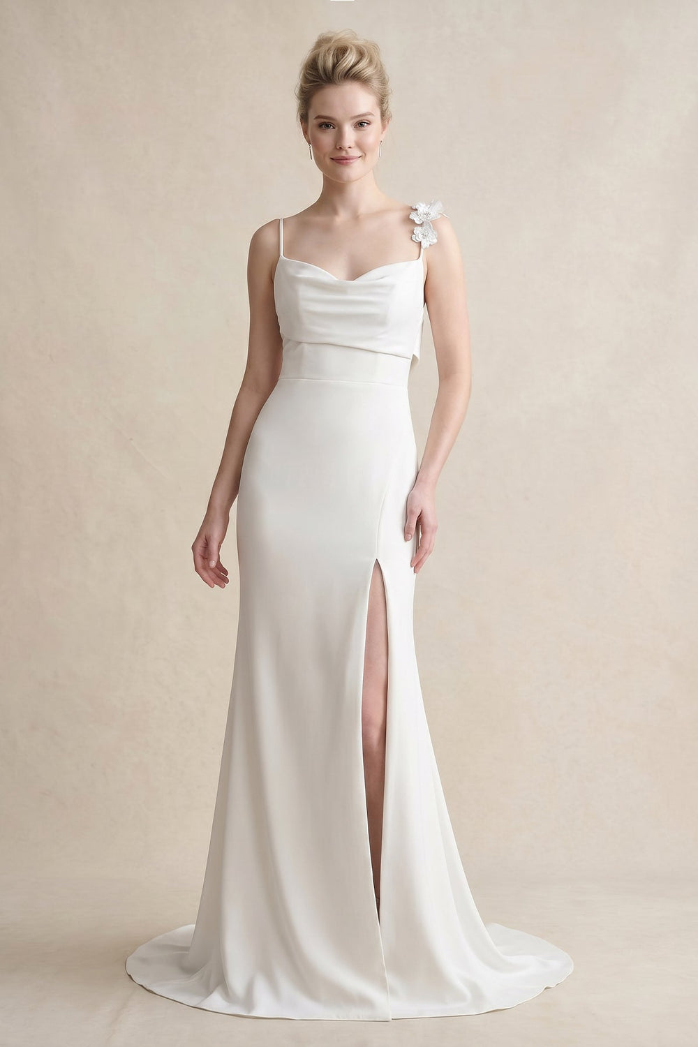 Sheath Satin Wedding Dress With Floral in White