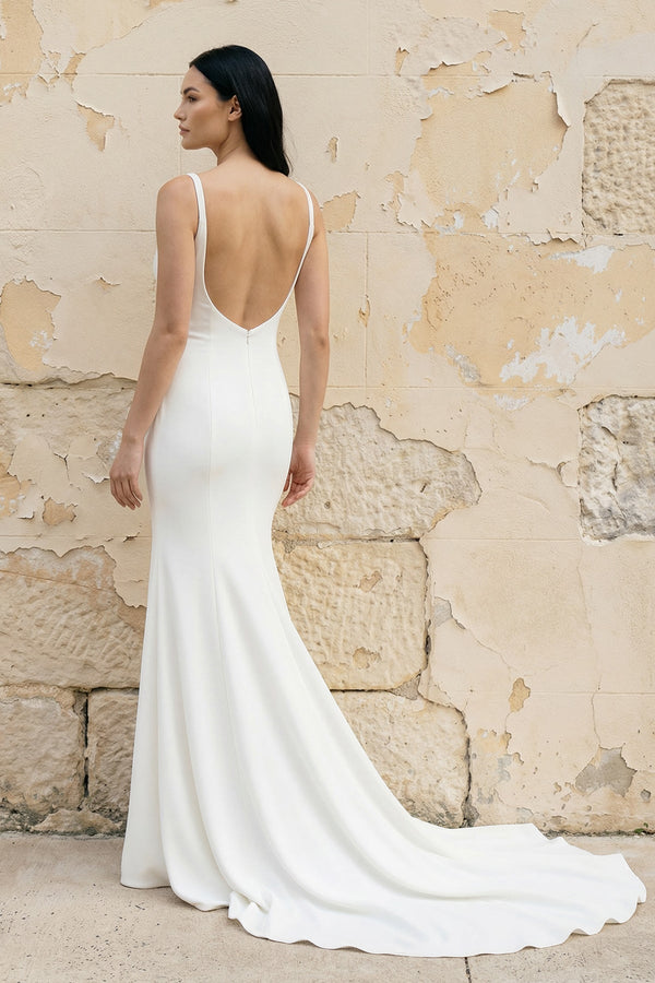 Mermaid Scoop Neck Backless Satin Wedding Dresses - KISS BRIDAL Wedding Dresses
