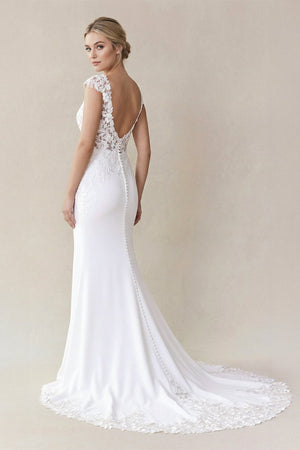 Mermaid Short Sleeves Lace Wedding Dress With Appliques in White - KISS BRIDAL Wedding Dresses