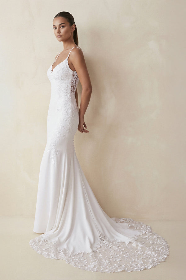 Mermaid Spaghetti Straps Lace Open Back Wedding Dress in White - KISS BRIDAL Wedding Dresses