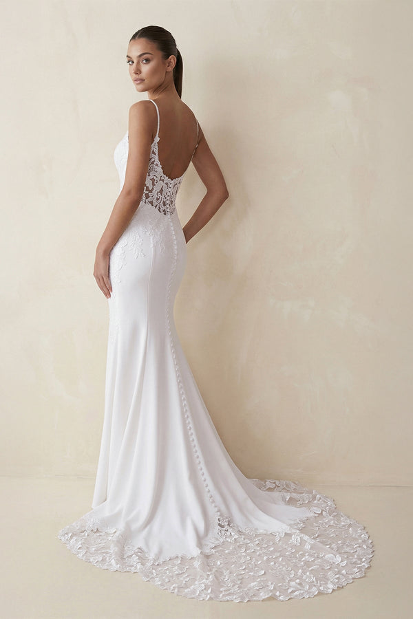 Mermaid Spaghetti Straps Lace Open Back Wedding Dress in White - KISS BRIDAL Wedding Dresses