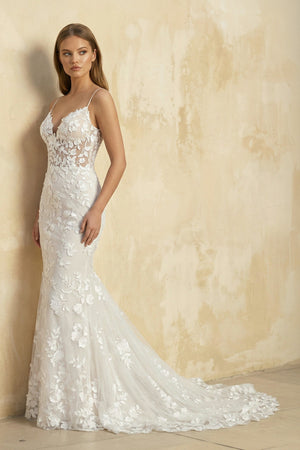 Mermaid Spaghetti Straps Lace Wedding Dress in Ivory - KISS BRIDAL Wedding Dresses