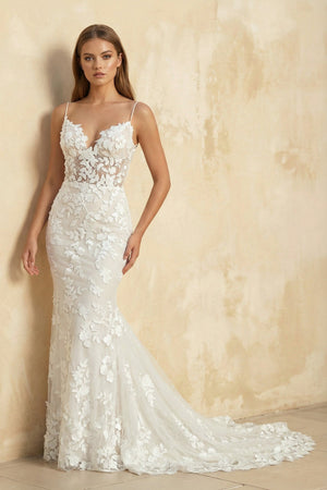 Mermaid Spaghetti Straps Lace Wedding Dress in Ivory - KISS BRIDAL Wedding Dresses