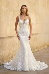 Mermaid Spaghetti Straps Lace Wedding Dress in White - KISS BRIDAL Wedding Dresses