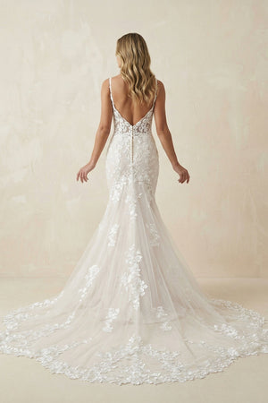 Mermaid Spaghetti Straps Lace Wedding Dress in White and Nude - KISS BRIDAL Wedding Dresses