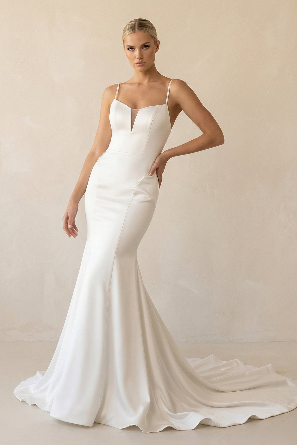 Simple Mermaid Spaghetti Straps Wedding Dress