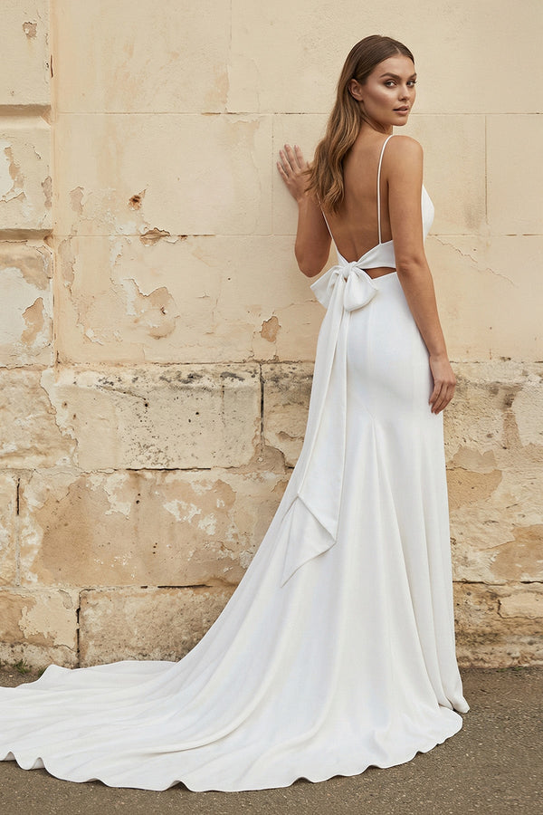 Mermaid Spaghetti Straps V - Neck Wedding Dresses in White - KISS BRIDAL Wedding Dresses