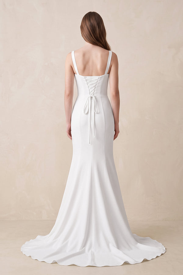 Mermaid Square Neck Satin Wedding Dress in White - KISS BRIDAL Wedding Dresses