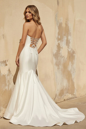 Mermaid Strapless Satin Wedding Dress in Ivory - KISS BRIDAL Wedding Dresses