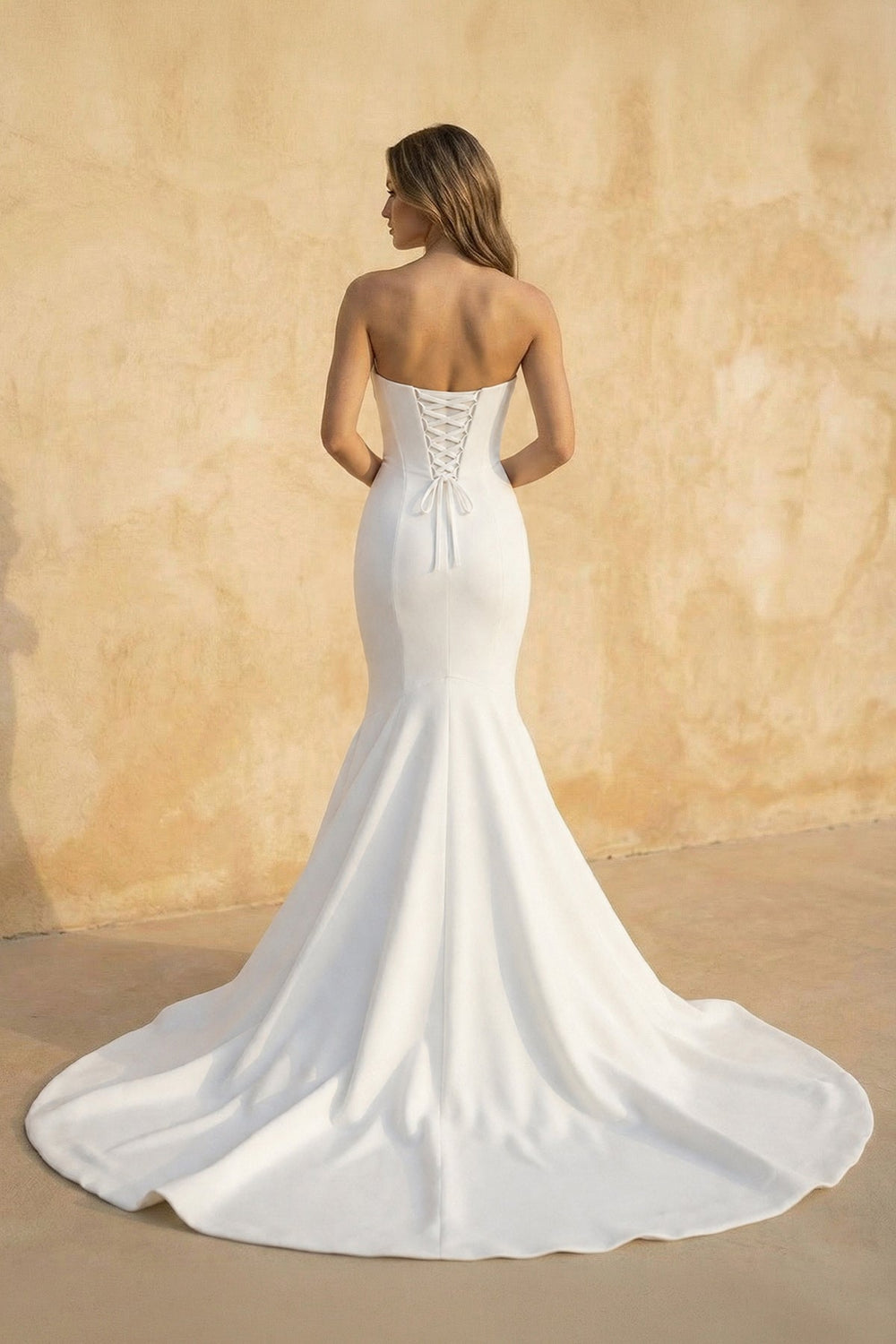 Mermaid Strapless Satin Wedding Dress in White