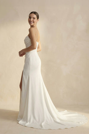 Mermaid Strapless Satin Wedding Dress in White - KISS BRIDAL Wedding Dresses