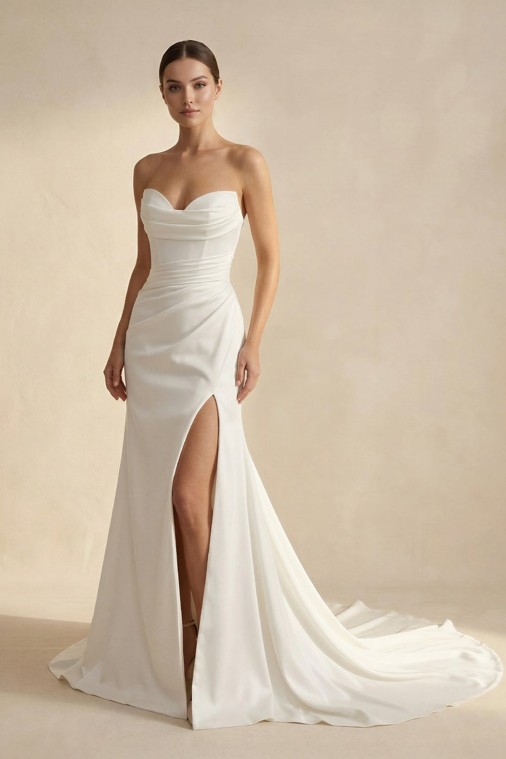 Strapless Mermaid Satin Wedding Dress in White