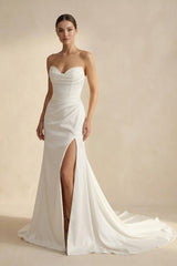 Mermaid Strapless Satin Wedding Dress in White - KISS BRIDAL Wedding Dresses