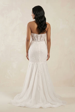 Mermaid Sweetheart Appliqued Tulle Wedding Dress in White - KISS BRIDAL Wedding Dresses