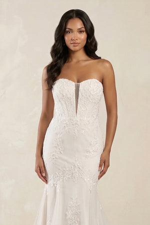 Mermaid Sweetheart Appliqued Tulle Wedding Dress in White - KISS BRIDAL Wedding Dresses