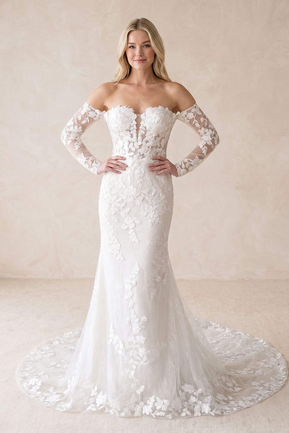 Mermaid Sweetheart Lace Wedding Dress With Sleeves