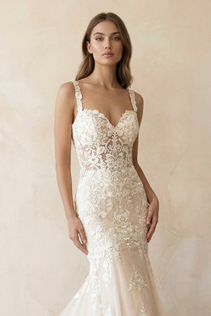 Mermaid Sweetheart Tulle Wedding Dress in White and Nude - KISS BRIDAL Wedding Dresses