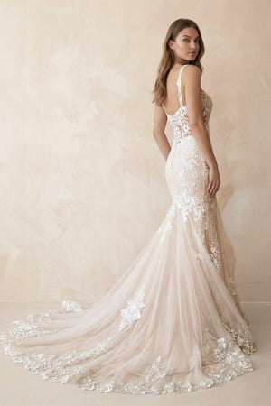 Mermaid Sweetheart Tulle Wedding Dress in White and Nude - KISS BRIDAL Wedding Dresses