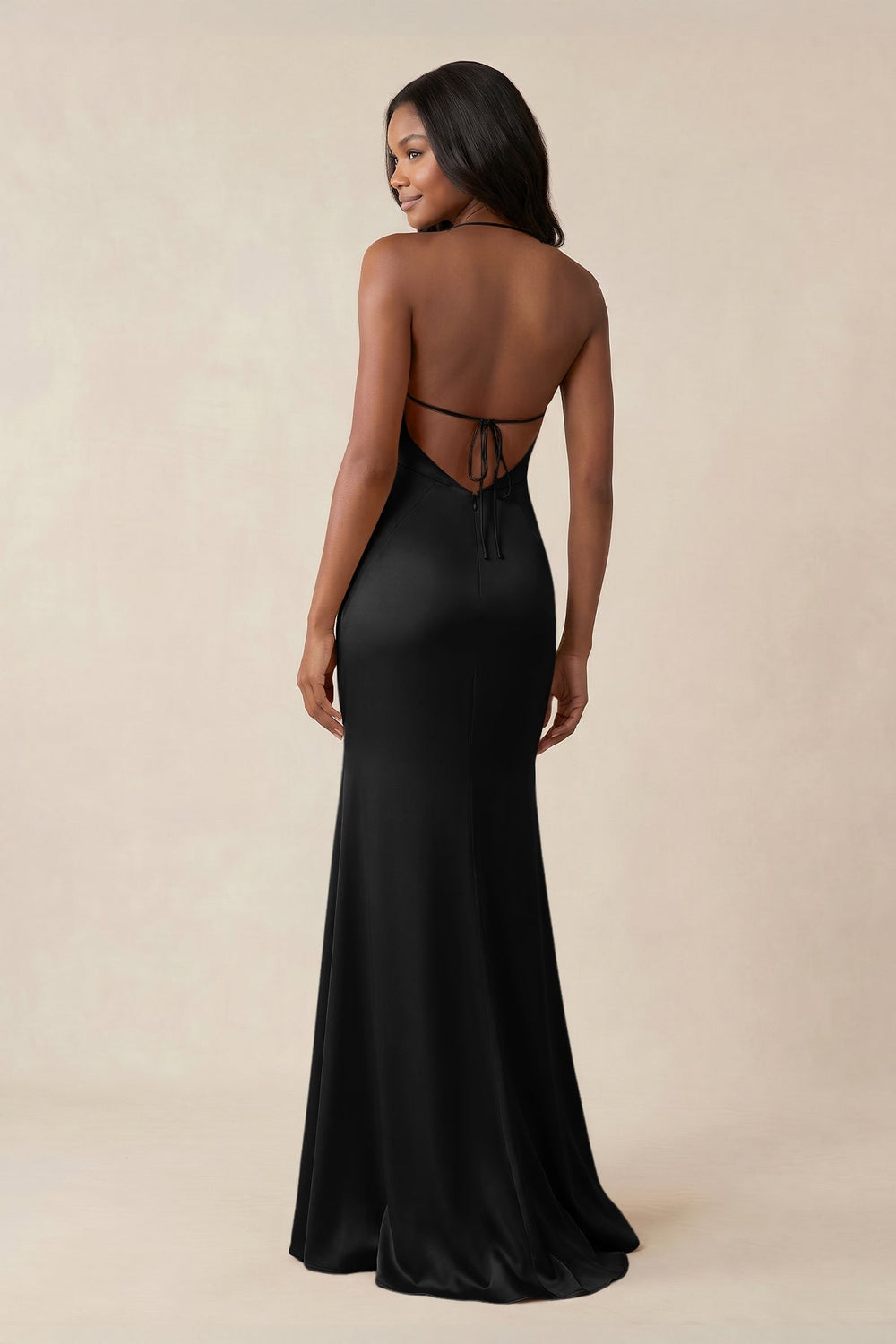 Mermaid V-Neck Satin Bridesmaid Dress With Slit in Black