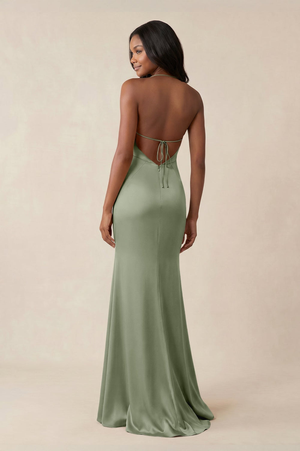 Mermaid V-Neck Satin Bridesmaid Dress With Slit in Dove Gray