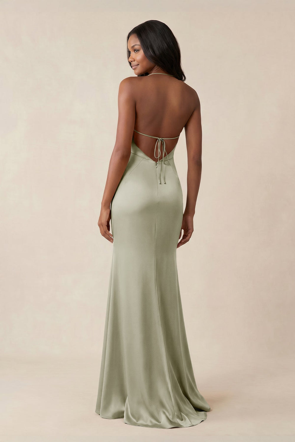 Mermaid V-Neck Satin Bridesmaid Dress With Slit in Frost