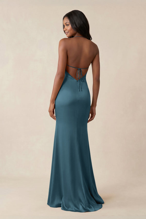 Mermaid V - Neck Satin Bridesmaid Dress With Slit in Twilight - KISS BRIDAL Bridesmaid Dresses