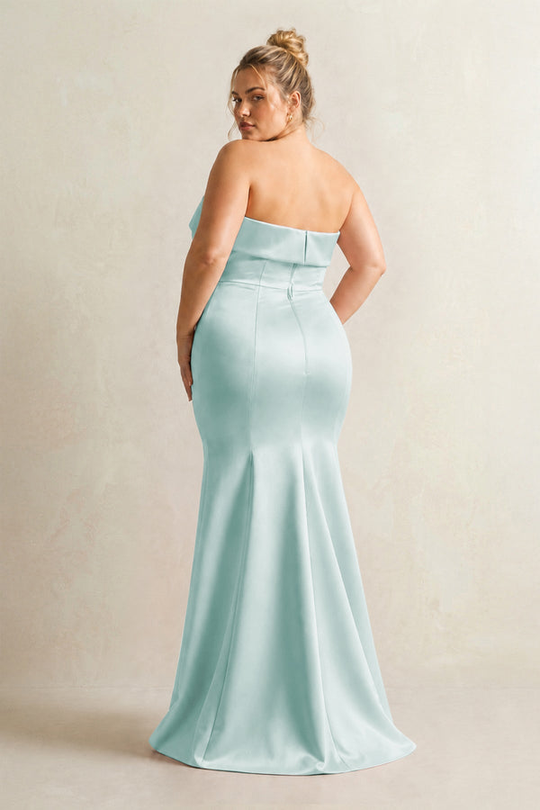 Mist Strapless Satin Mermaid Bridesmaid Dress (2) [sizeplus] | KISSBRIDAL