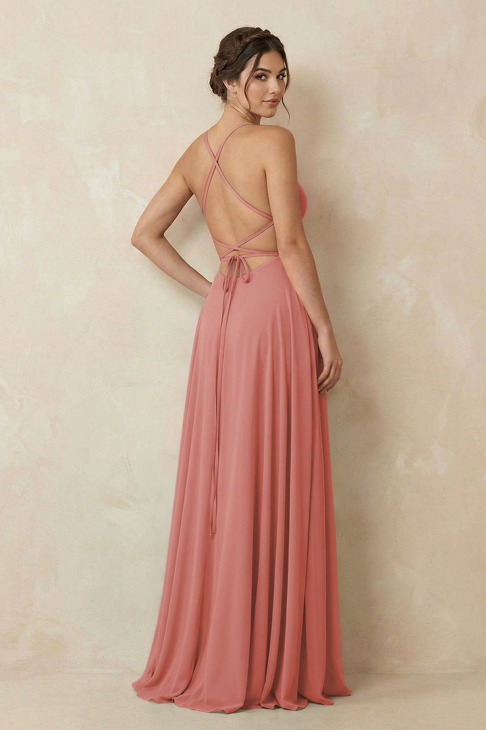 A-Line Chiffon Bridesmaid Dress With Slit in Mulberry