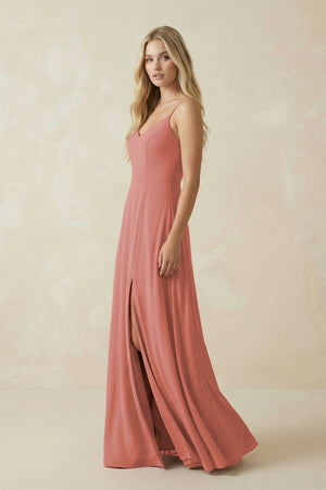 Mulberry Cami Strap A-Line Chiffon Bridesmaid Dress with Slit (3) | KISSBRIDAL