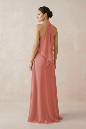 Mulberry Halter Sheath Ruffled Chiffon Bridesmaid Dress (2) | KISSBRIDAL