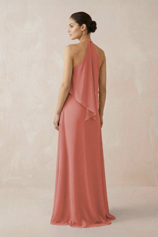 Mulberry Halter Sheath Ruffled Chiffon Bridesmaid Dress (2) | KISSBRIDAL