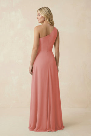 Mulberry One-Shoulder Ruched A-Line Chiffon Bridesmaid Dress (2) | KISSBRIDAL
