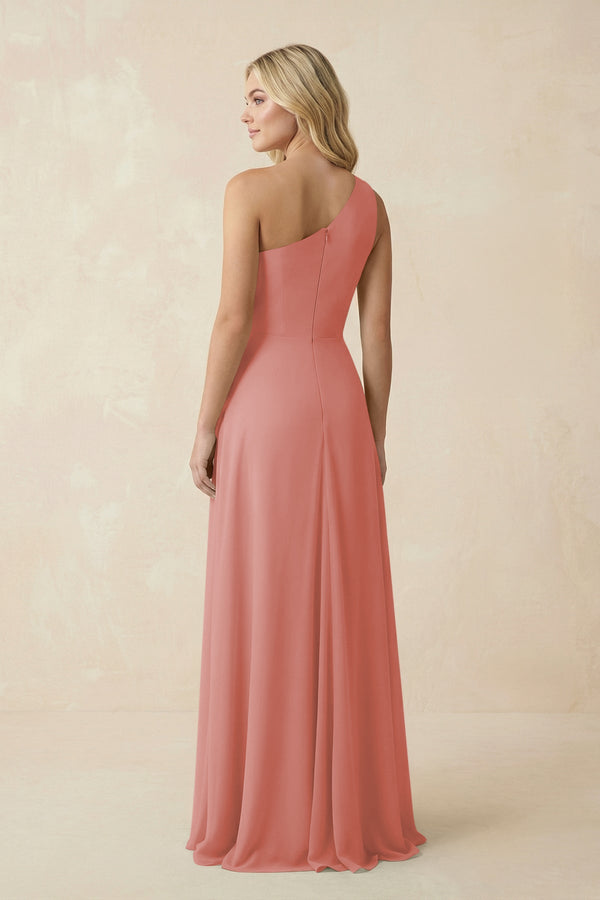 Mulberry One-Shoulder Ruched A-Line Chiffon Bridesmaid Dress (2) | KISSBRIDAL