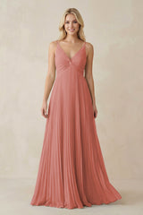Mulberry Pleated V-Neck A-Line Chiffon Bridesmaid Dress | KISSBRIDAL