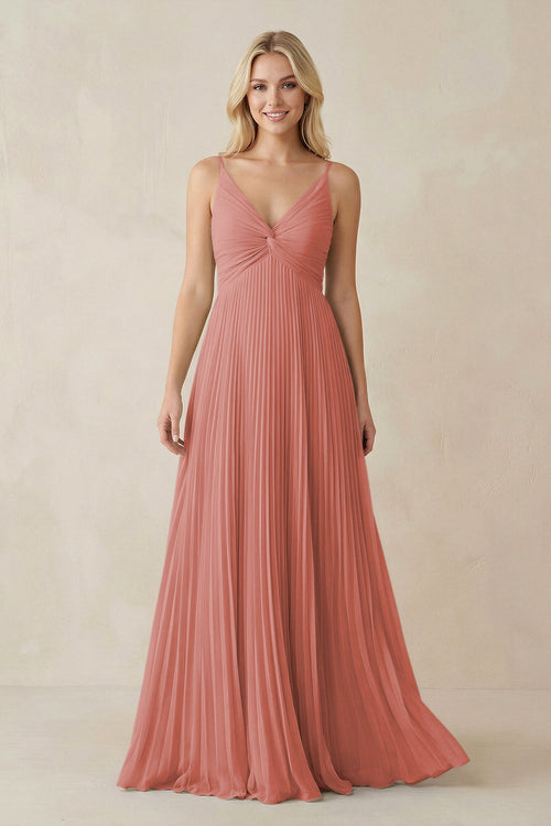 Mulberry Pleated V-Neck A-Line Chiffon Bridesmaid Dress | KISSBRIDAL
