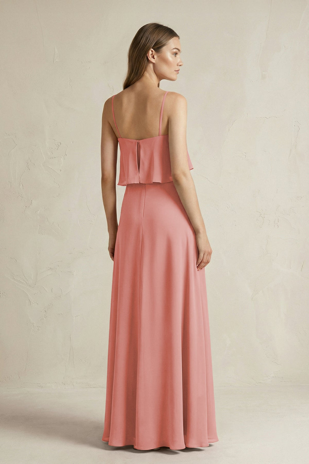 Ruffled Spaghetti Strap A-Line Chiffon Bridesmaid Dress in Mulberry