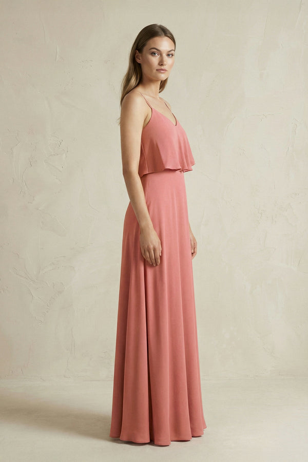 Mulberry Ruffled Spaghetti Strap A-Line Chiffon Bridesmaid Dress in Mulberry (3) | KISSBRIDAL