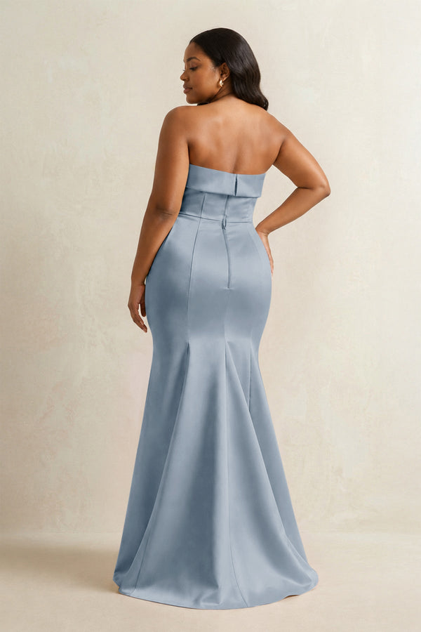Neptune Strapless Satin Mermaid Bridesmaid Dress (4) [sizeplus] | KISSBRIDAL