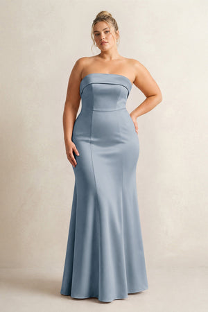 Neptune Strapless Satin Mermaid Bridesmaid Dress [sizeplus] | KISSBRIDAL