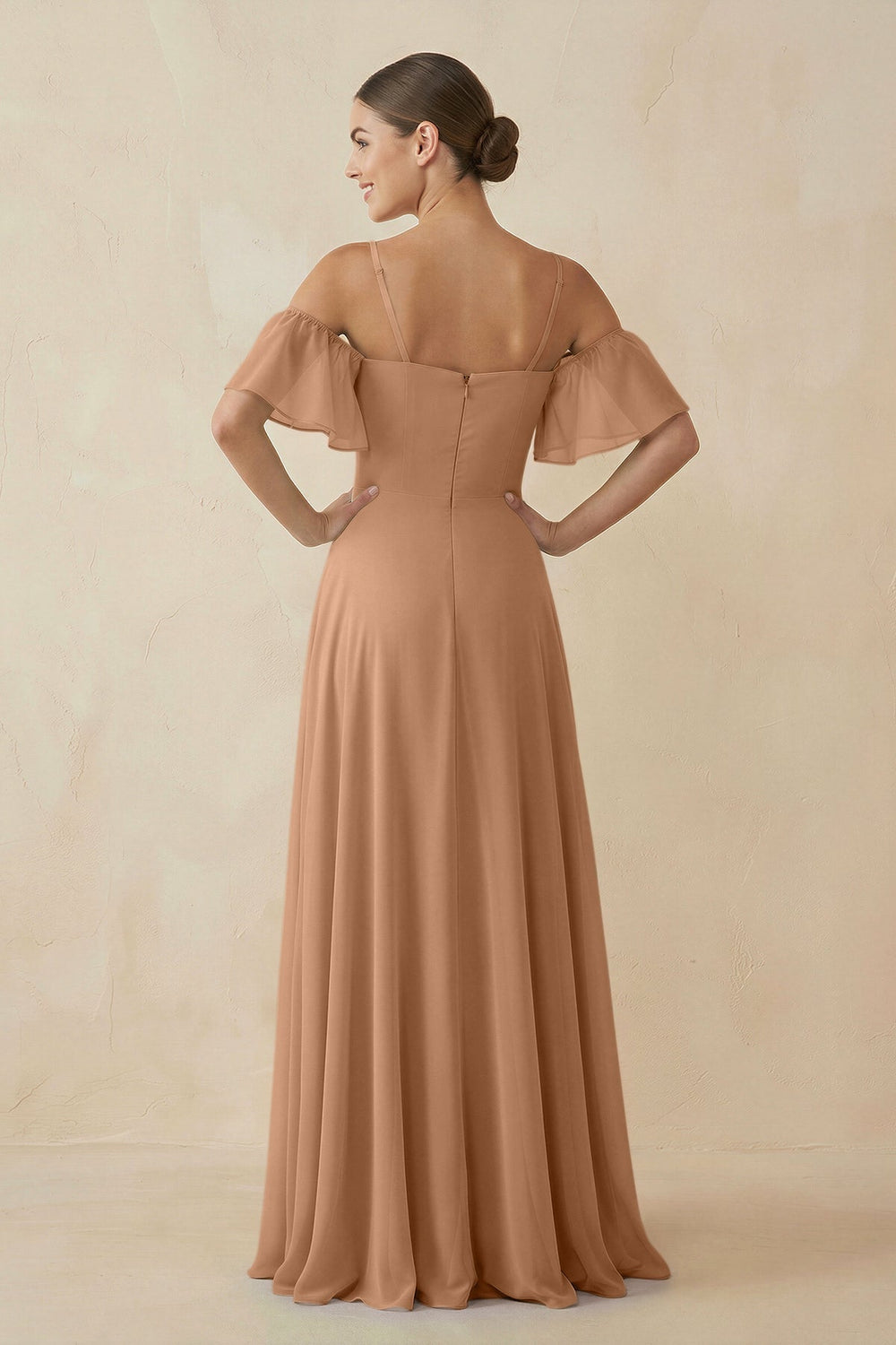 Off-the-Shoulder A-Line Chiffon Bridesmaid Dress in Bronzer