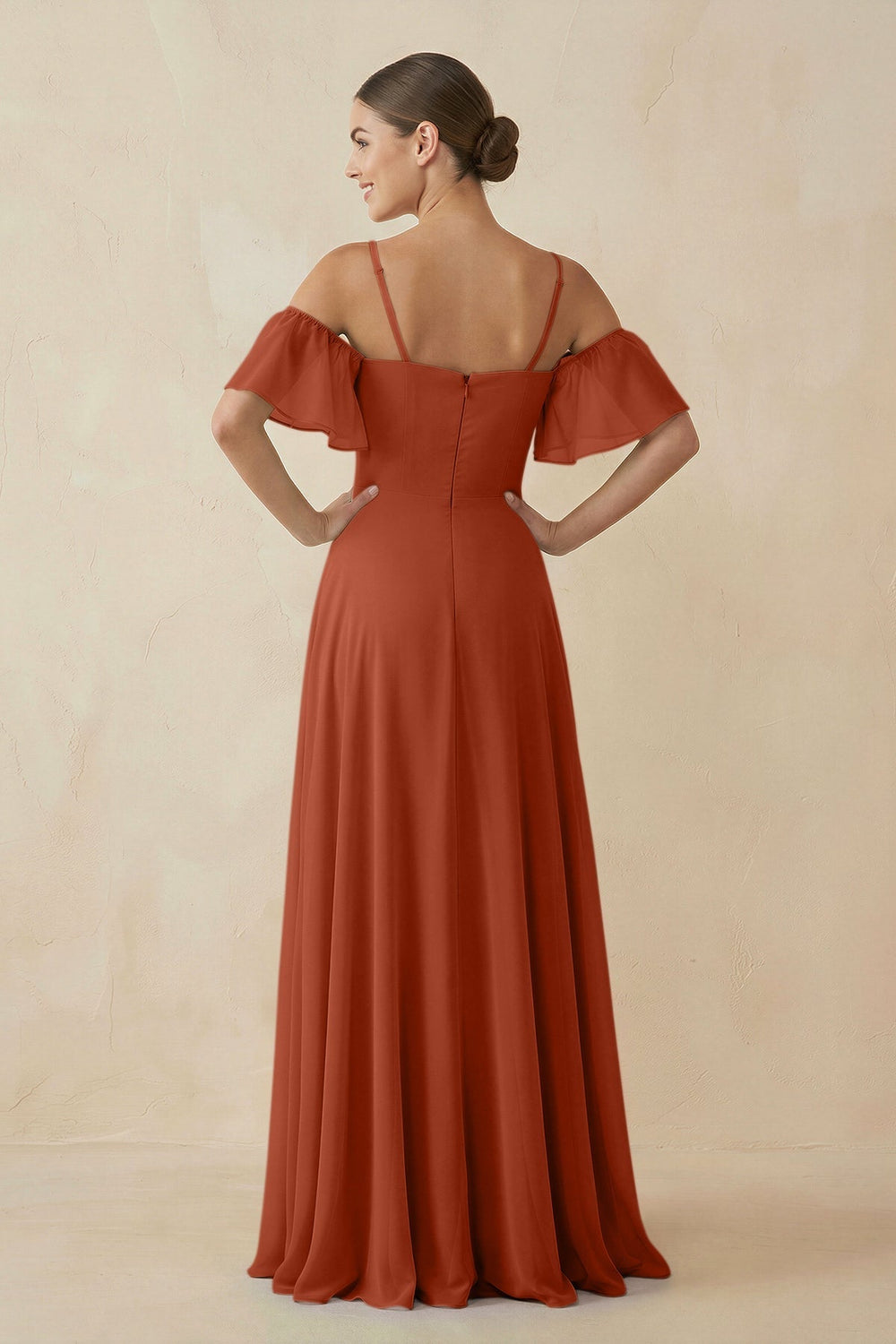Off-the-Shoulder A-Line Chiffon Bridesmaid Dress in Spice