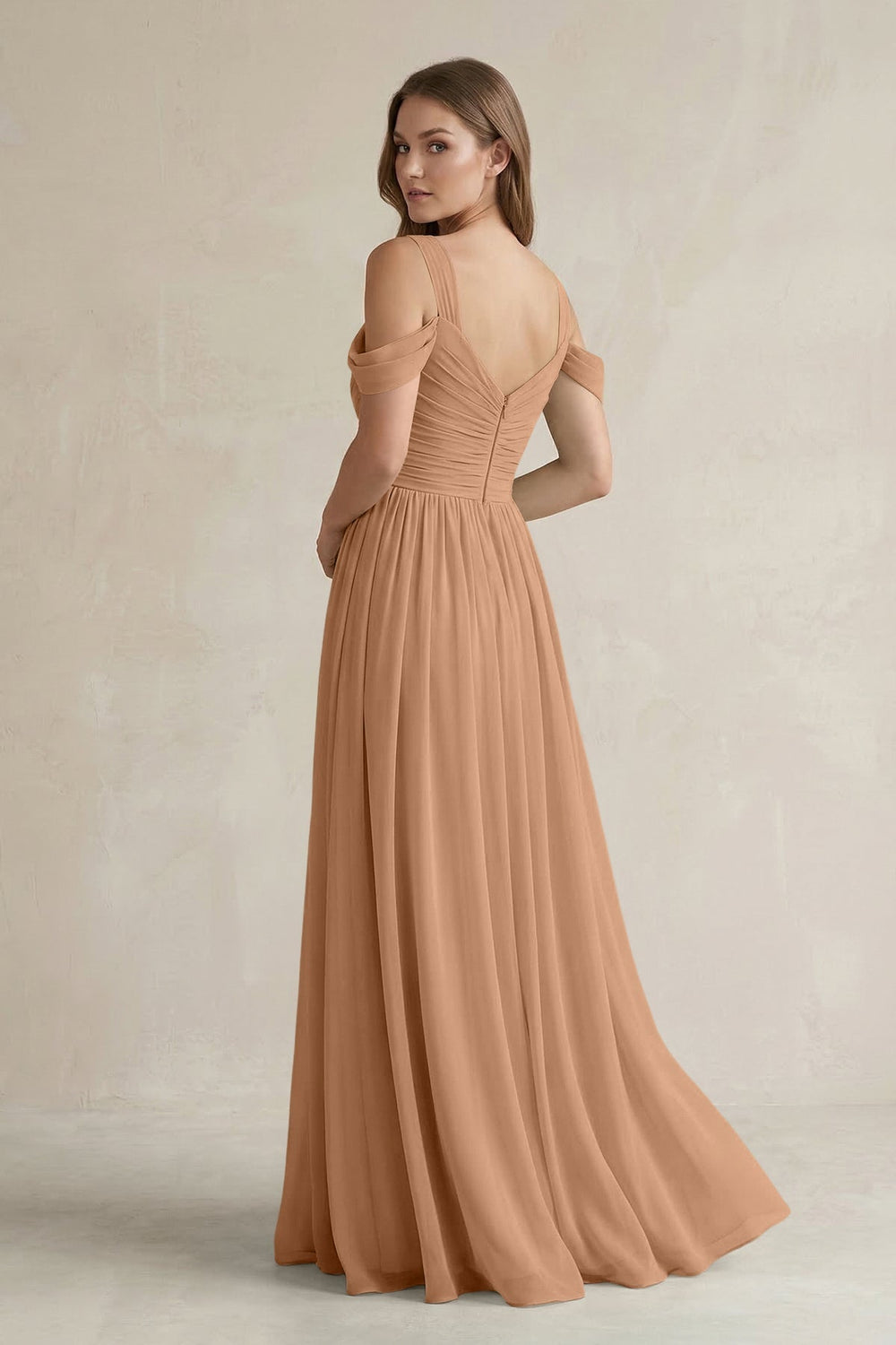 Off-the-Shoulder A-Line Chiffon Bridesmaid Dress With Slit in Bronzer
