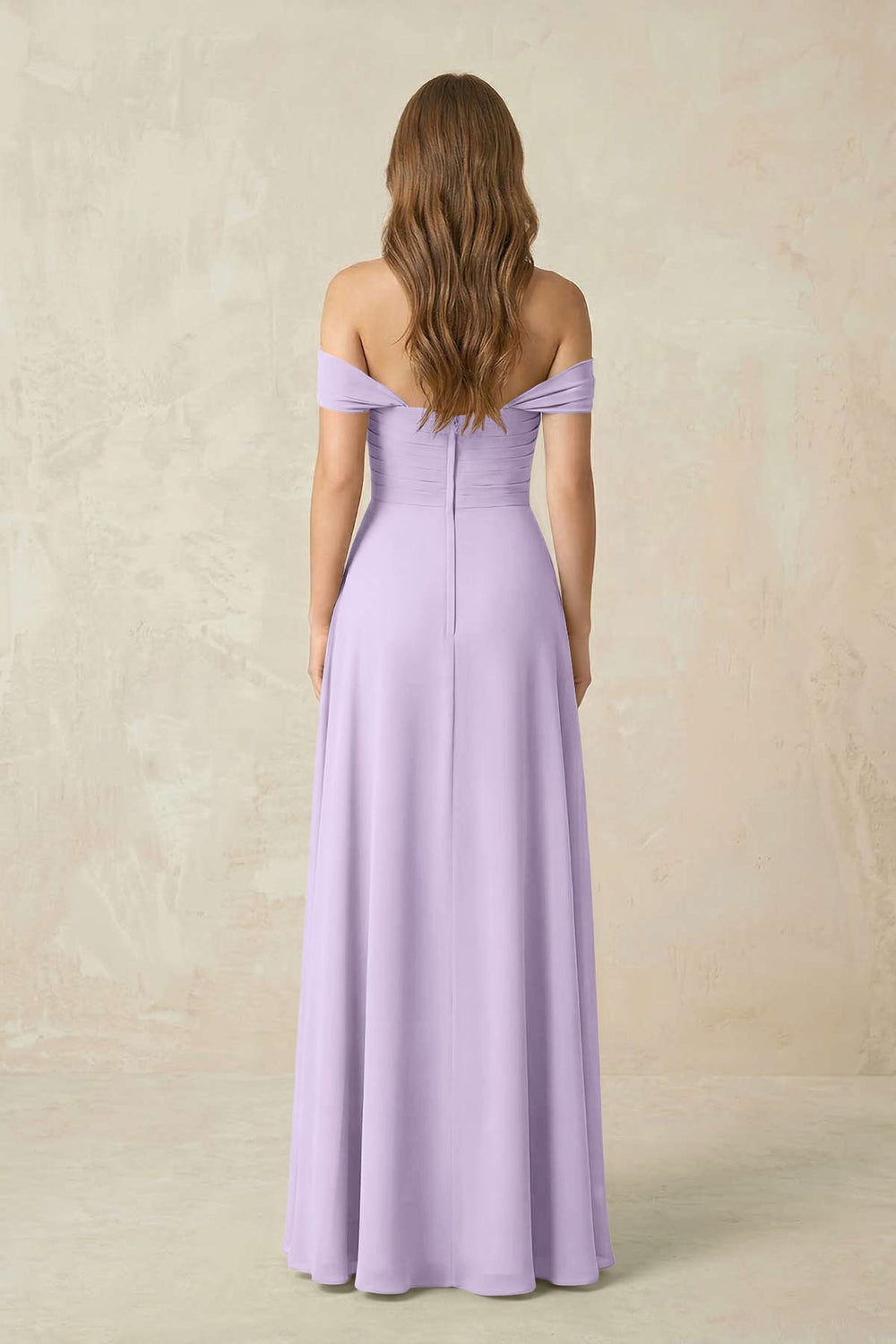 Off-the-Shoulder A-Line Chiffon Pleated Bridesmaid Dress in Lavender