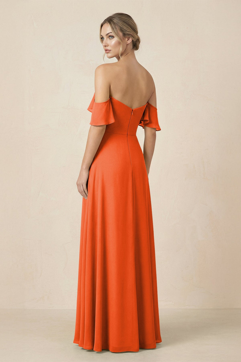Off-the-Shoulder A-Line Chiffon Ruched Bridesmaid Dress in Cinnamon