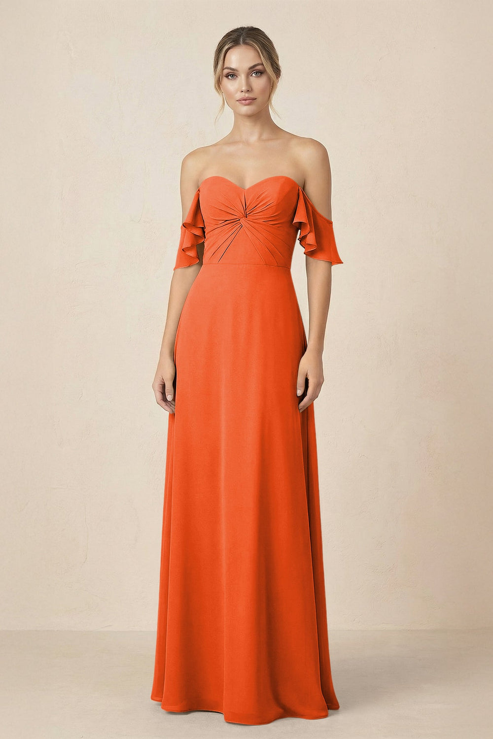 Off-the-Shoulder A-Line Chiffon Ruched Bridesmaid Dress in Cinnamon